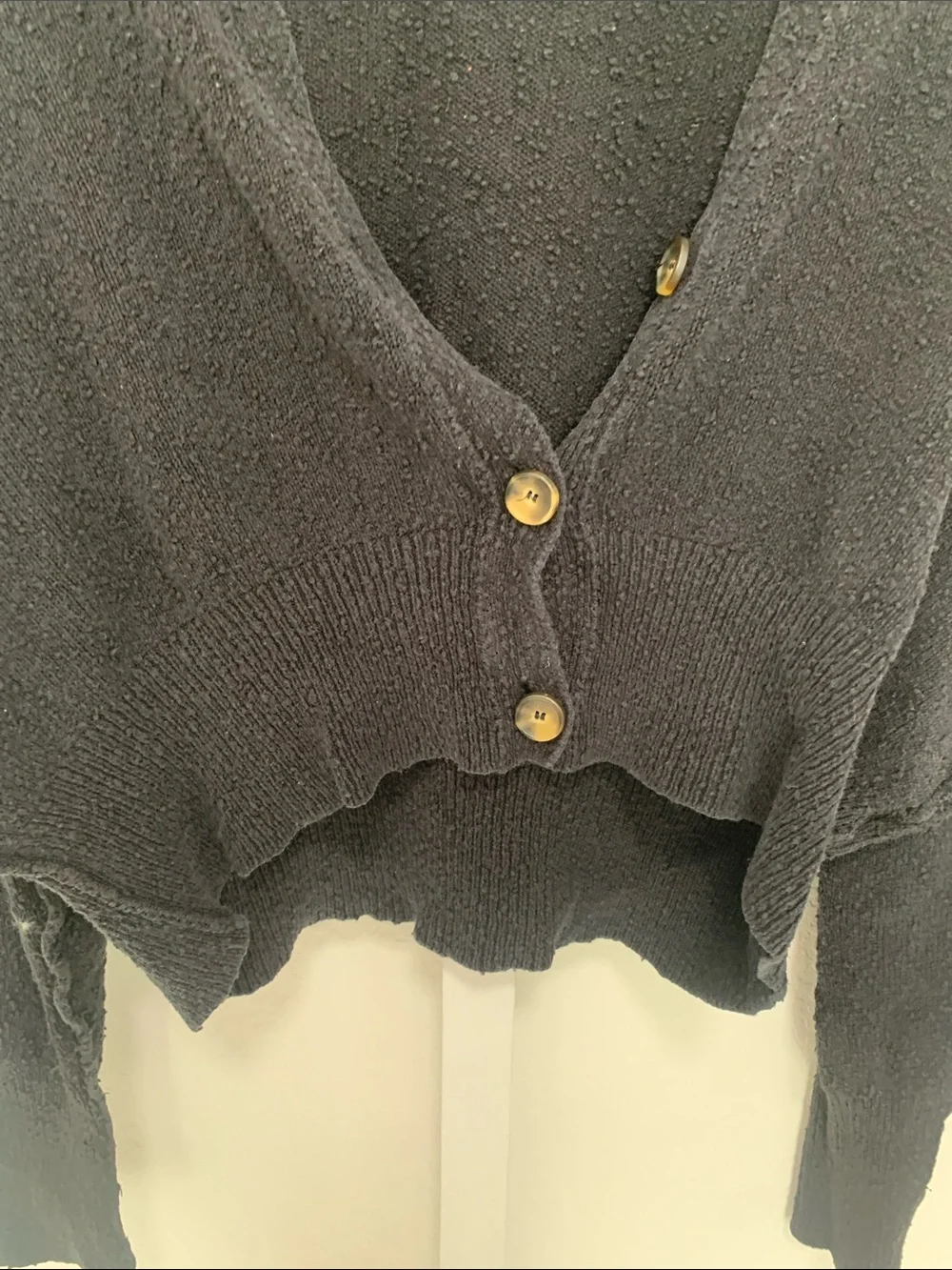 Free People Found My Friend Black Cropped V-Neck Button Cardigan